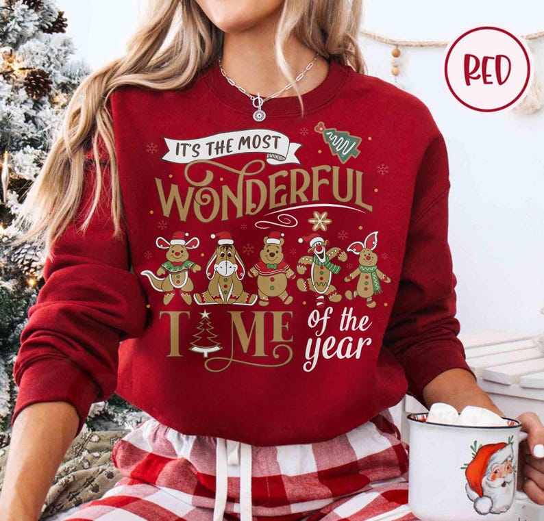 Gingerbread Disney Christmas Sweatshirt, Pooh Eeyore Tigger Roo Piglet Holiday Shirt, Cute Xmas Character Sweater, Disney Xmas Tee