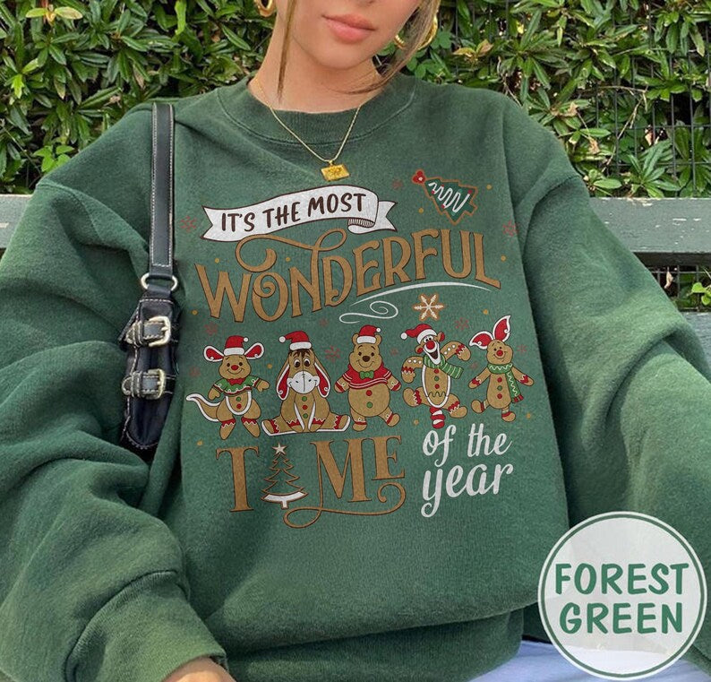 Gingerbread Disney Christmas Sweatshirt, Pooh Eeyore Tigger Roo Piglet Holiday Shirt, Cute Xmas Character Sweater, Disney Xmas Tee
