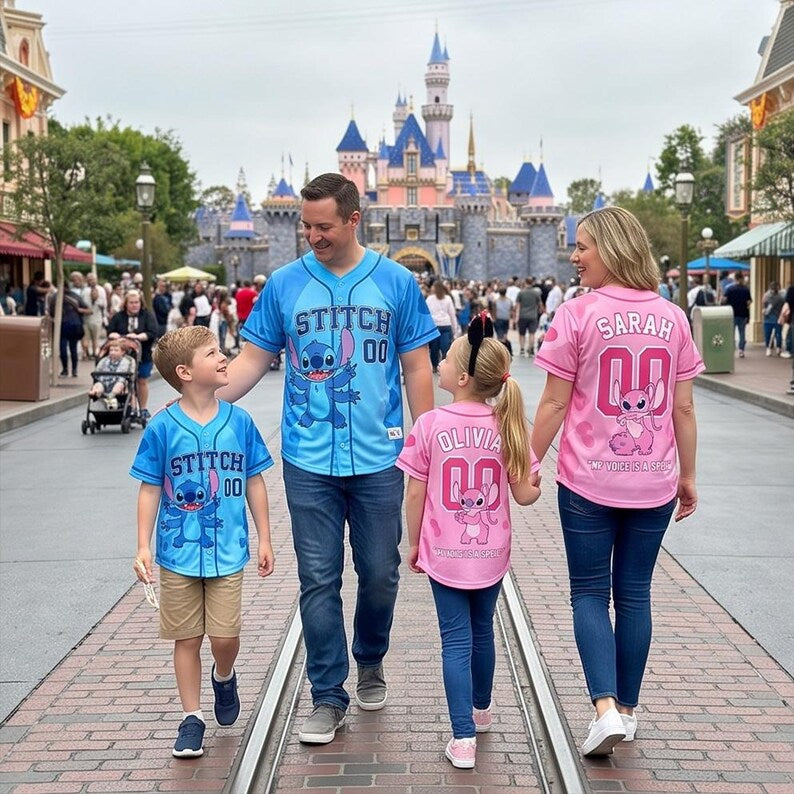 Disney Lilo Stitch Baseball Jersey Couple, Stitch & Angel Custom Jersey, Personalized Disney Baseball Shirt, Family Character Jersey