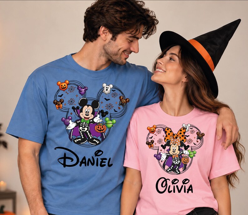 Personalized Disney Halloween Shirt, 115+ Character Choices, Family Matching Tee, Mickey Minnie Goofy Pluto 2026