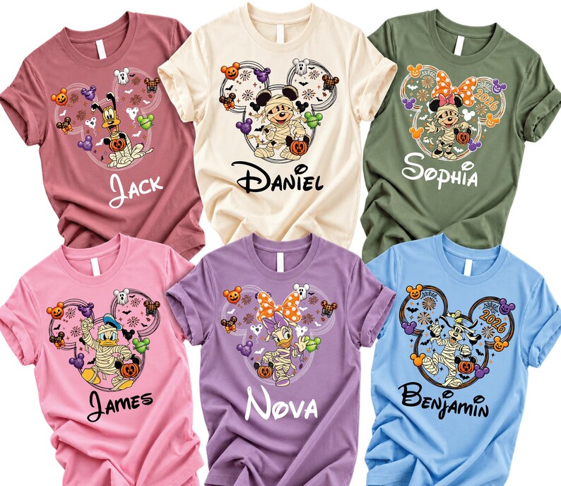 Personalized Disney Halloween Shirt, 115+ Character Choices, Family Matching Tee, Mickey Minnie Goofy Pluto 2026