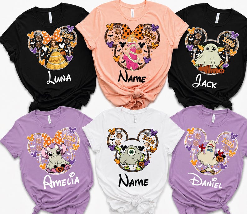 Personalized Disney Halloween Shirt, 115+ Character Choices, Family Matching Tee, Mickey Minnie Goofy Pluto 2026