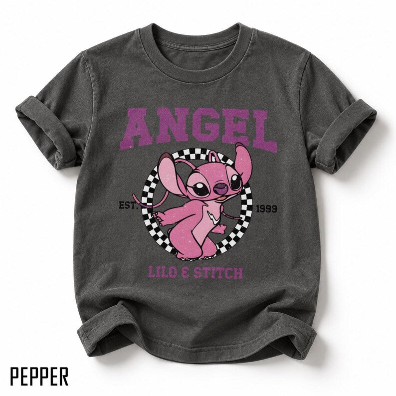Pink Angel Stitch Shirt, Lilo & Stitch Tee, Disney Angel Shirt, Vintage Retro Graphic T-Shirt, Y2K Cartoon Tee, Women’s Comfort Colors Shirt