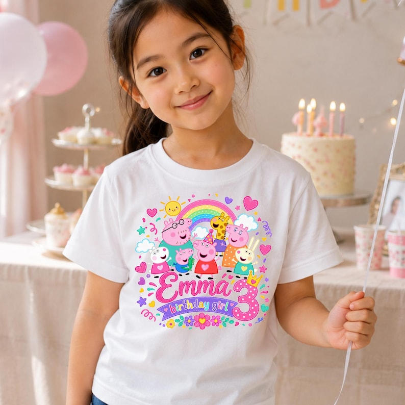 Pink Pig Birthday Shirt Custom | Personalised Kids Birthday Tee | Custom  Birthday Shirt | Cute Cartoon Inspired Tee | Custom T-shirt.