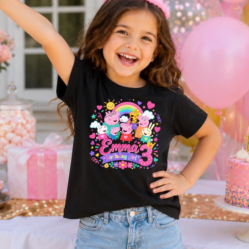 Pink Pig Birthday Shirt Custom | Personalised Kids Birthday Tee | Custom  Birthday Shirt | Cute Cartoon Inspired Tee | Custom T-shirt.