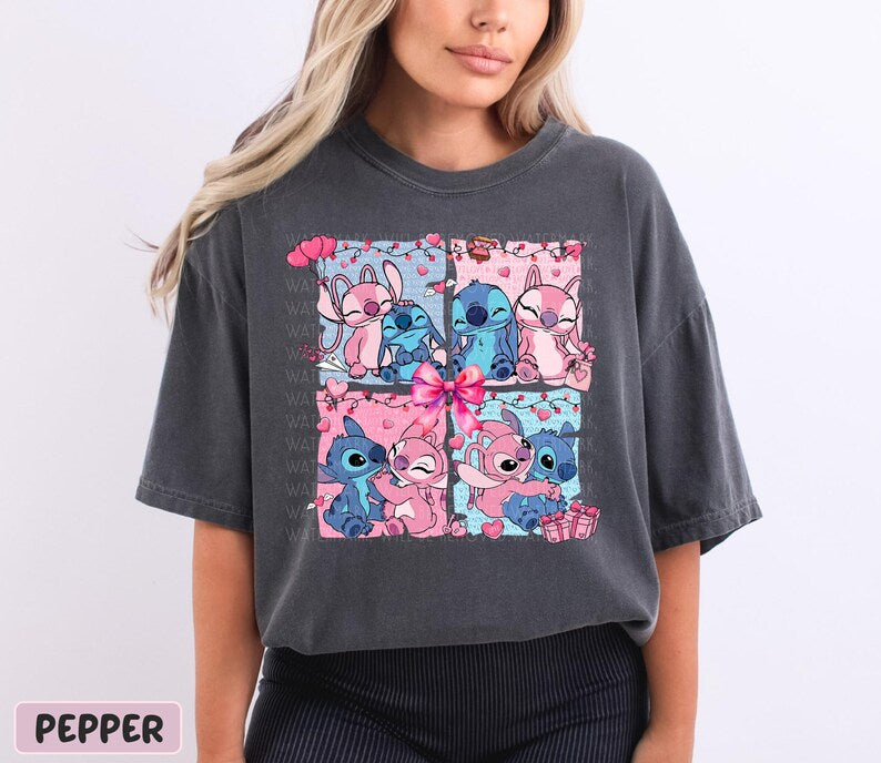 Disney Valentines Sweatshirt Stitch And Angel Shirt Valentines Disney Shirt Disney Matching Couples Valentine's Sweatshirt Gift For Couple