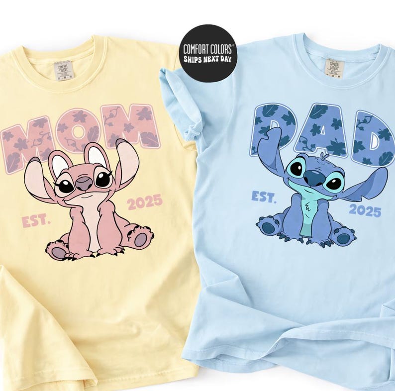Custom Stitch Mom Dad Shirt Personalized Year Matching Family Shirt Comfort Colors Disney Mama Dada Shirt Disney Mama Tee Angel Stitch Shirt