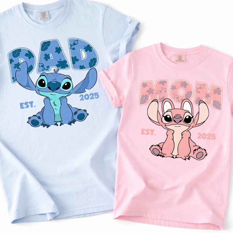 Custom Stitch Mom Dad Shirt Personalized Year Matching Family Shirt Comfort Colors Disney Mama Dada Shirt Disney Mama Tee Angel Stitch Shirt