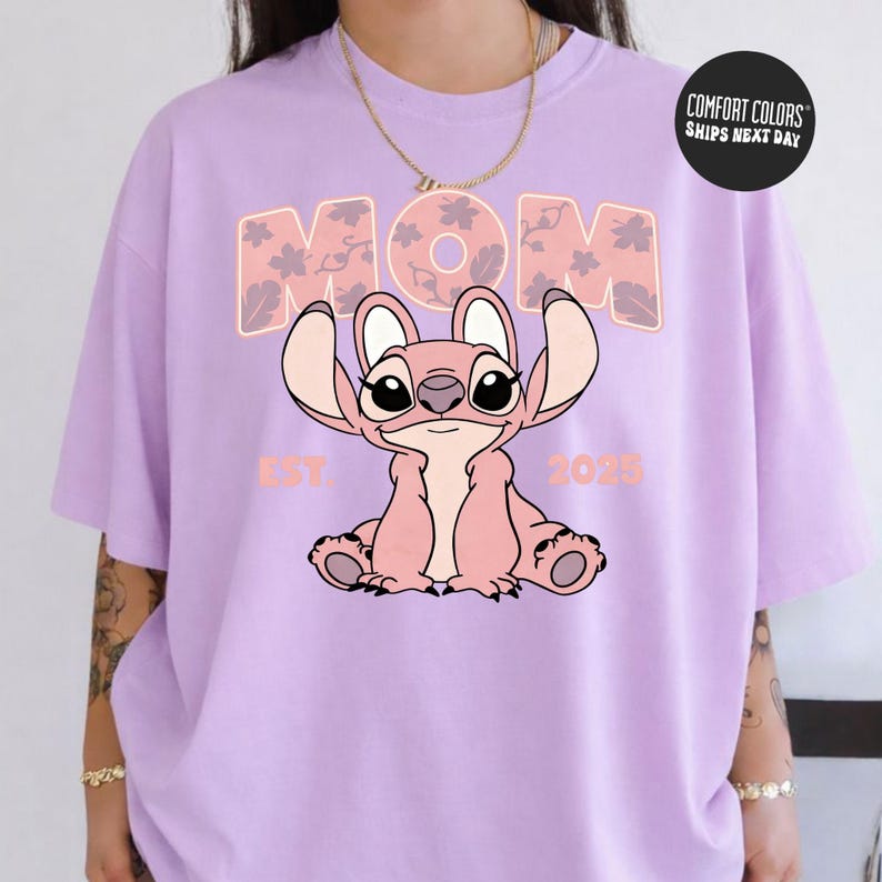 Custom Stitch Mom Dad Shirt Personalized Year Matching Family Shirt Comfort Colors Disney Mama Dada Shirt Disney Mama Tee Angel Stitch Shirt