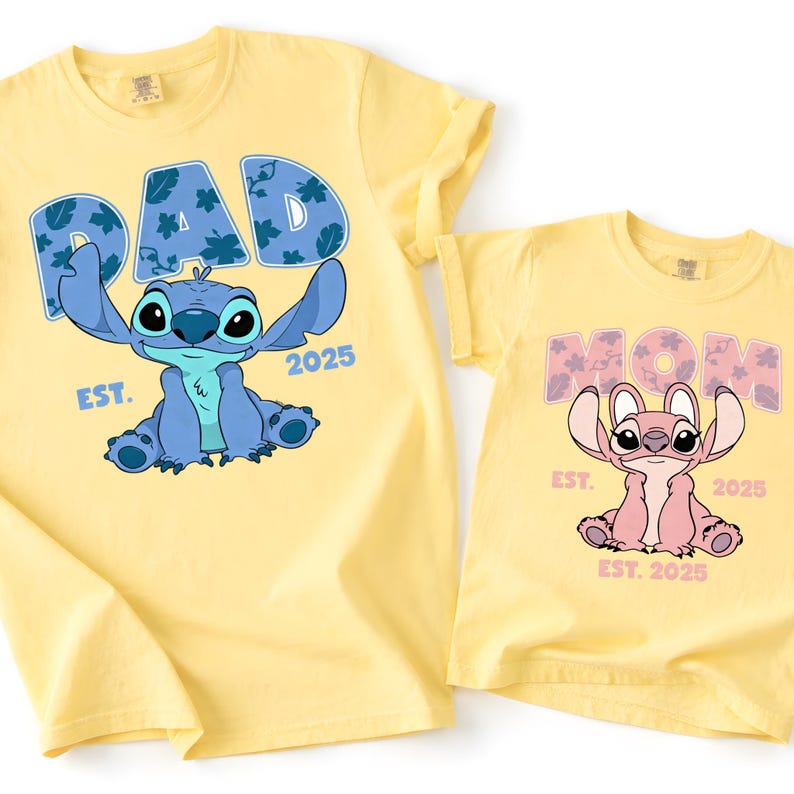 Custom Stitch Mom Dad Shirt Personalized Year Matching Family Shirt Comfort Colors Disney Mama Dada Shirt Disney Mama Tee Angel Stitch Shirt
