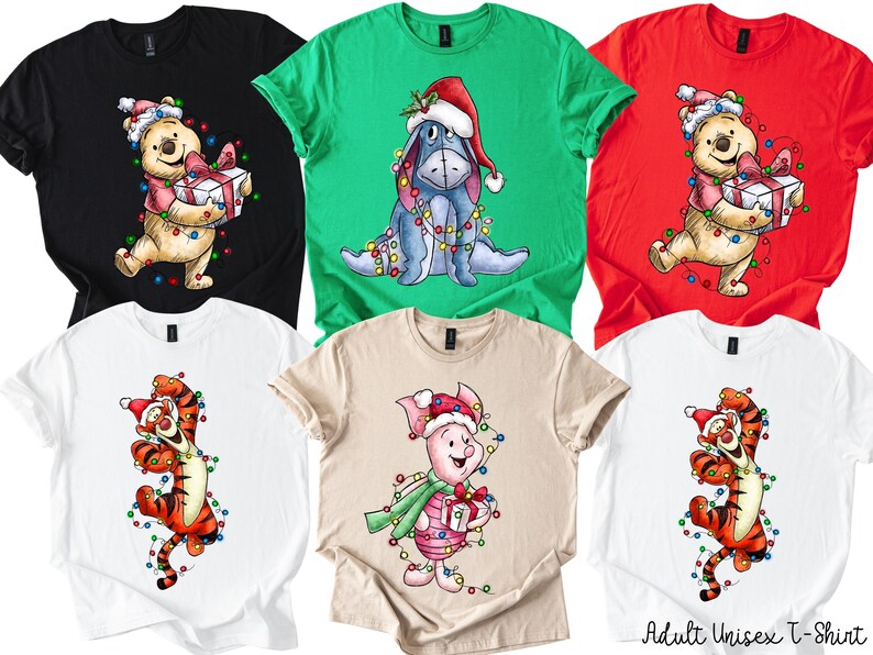 Winnie the Pooh Characters Christmas Shirt,The Pooh Eeyore Tigger Piglet Family Matching Christmas Tee,Disney Christmas Party Shirt,Xmas Tee