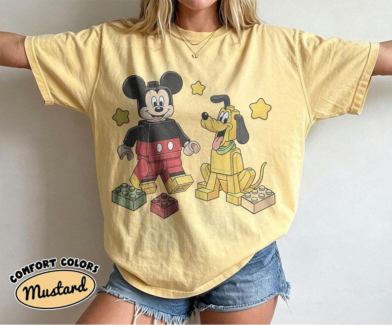 Mickey Pluto Building Block Shirt, Mickey & Pluto Inspired Tee, Block Character Friends Shirt, Disney Family Vacation Shirt
