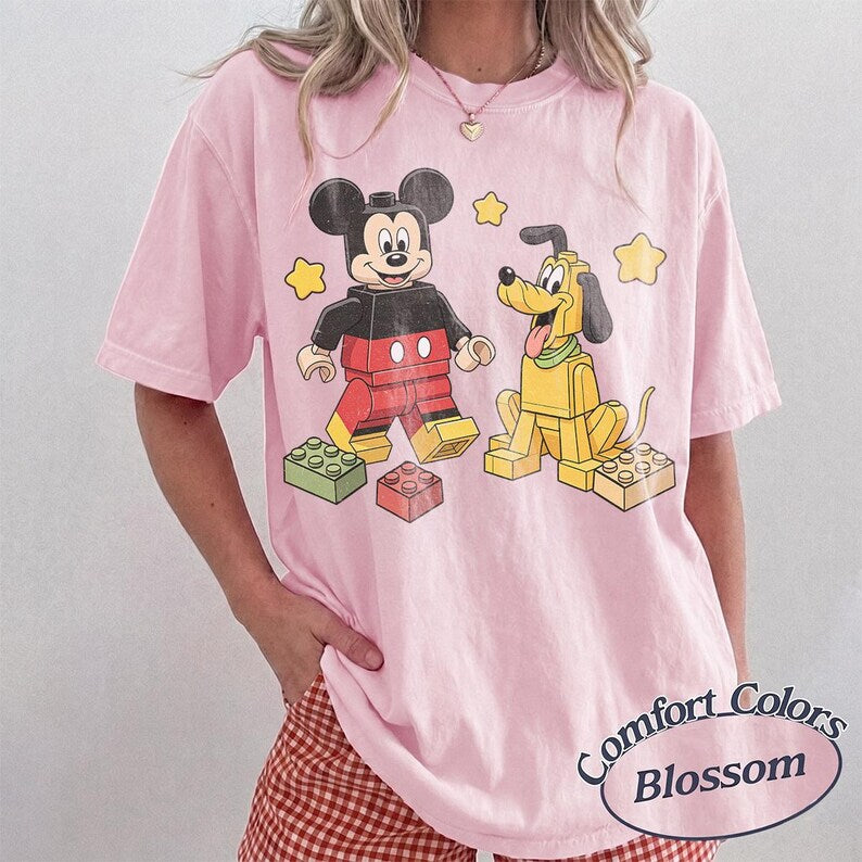 Mickey Pluto Building Block Shirt, Mickey & Pluto Inspired Tee, Block Character Friends Shirt, Disney Family Vacation Shirt