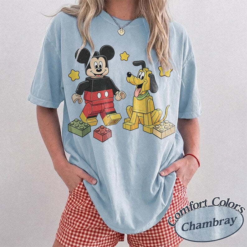 Mickey Pluto Building Block Shirt, Mickey & Pluto Inspired Tee, Block Character Friends Shirt, Disney Family Vacation Shirt