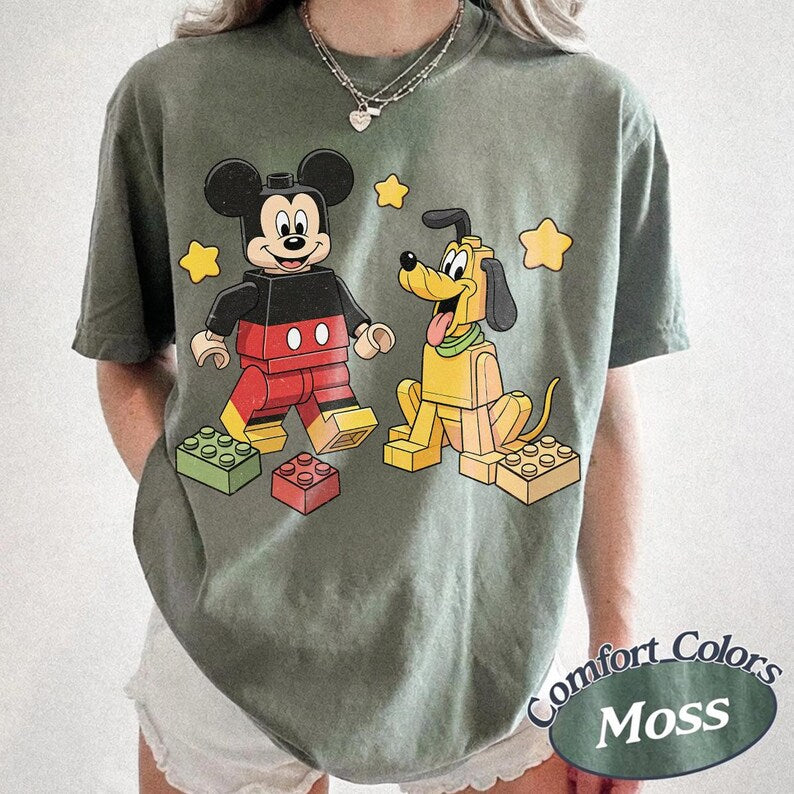 Mickey Pluto Building Block Shirt, Mickey & Pluto Inspired Tee, Block Character Friends Shirt, Disney Family Vacation Shirt