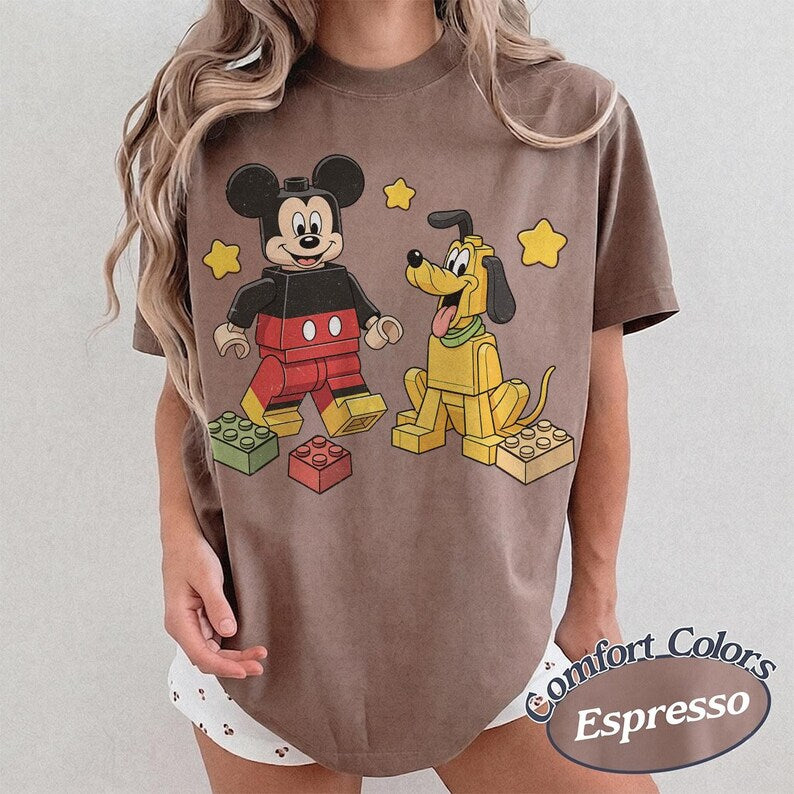 Mickey Pluto Building Block Shirt, Mickey & Pluto Inspired Tee, Block Character Friends Shirt, Disney Family Vacation Shirt