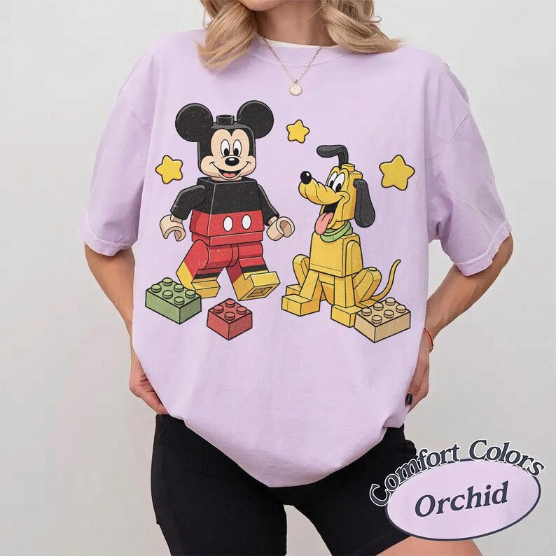 Mickey Pluto Building Block Shirt, Mickey & Pluto Inspired Tee, Block Character Friends Shirt, Disney Family Vacation Shirt