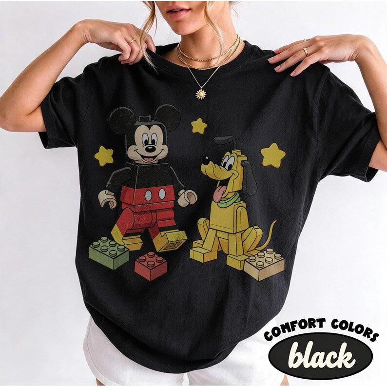 Mickey Pluto Building Block Shirt, Mickey & Pluto Inspired Tee, Block Character Friends Shirt, Disney Family Vacation Shirt