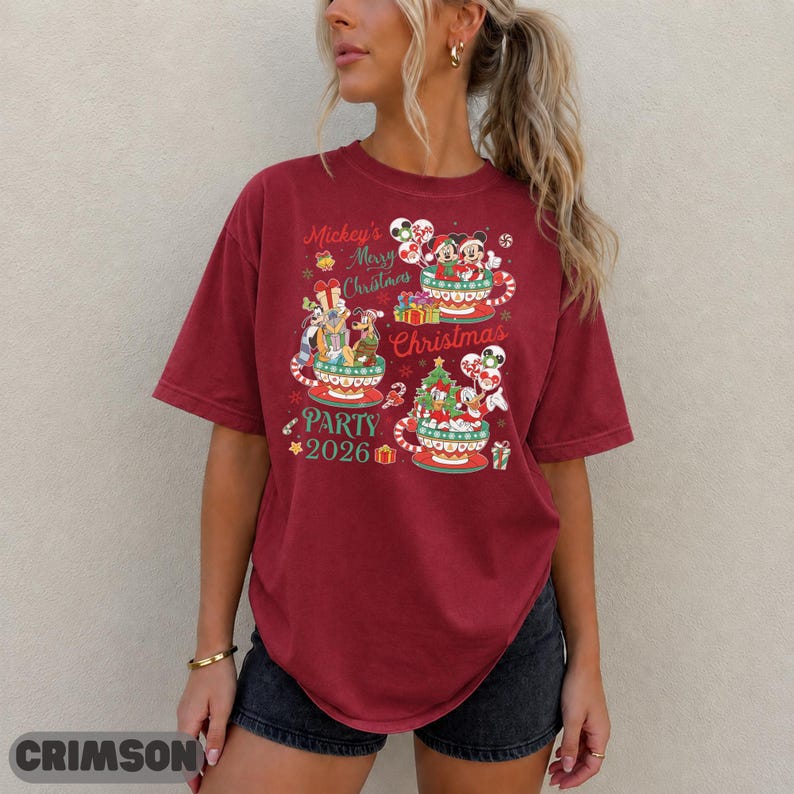Disney Christmas Party 2026 Shirt, Teacup Mickey Friends Graphic Tee, Cute Matching Top, Teacup Party Family Gift Matching Sweatshirt Top