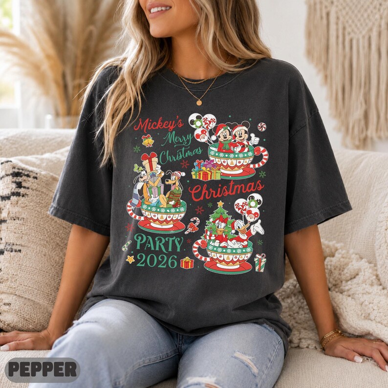 Disney Christmas Party 2026 Shirt, Teacup Mickey Friends Graphic Tee, Cute Matching Top, Teacup Party Family Gift Matching Sweatshirt Top