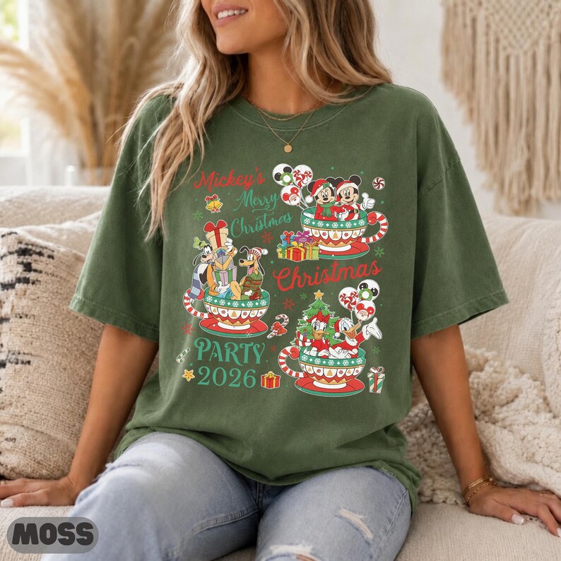 Disney Christmas Party 2026 Shirt, Teacup Mickey Friends Graphic Tee, Cute Matching Top, Teacup Party Family Gift Matching Sweatshirt Top