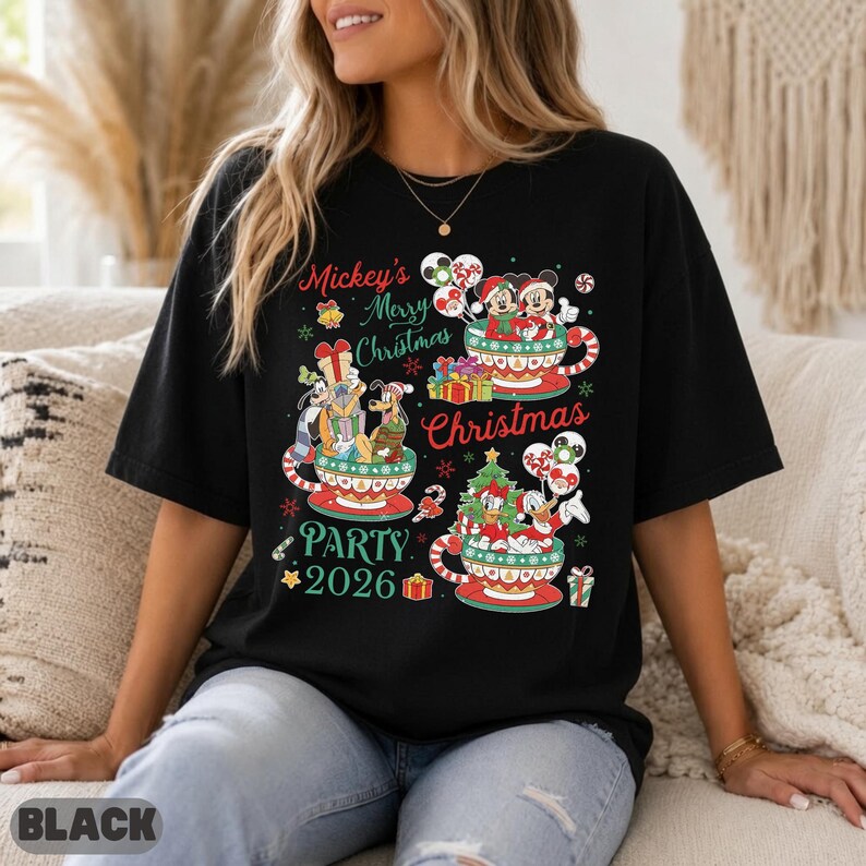 Disney Christmas Party 2026 Shirt, Teacup Mickey Friends Graphic Tee, Cute Matching Top, Teacup Party Family Gift Matching Sweatshirt Top