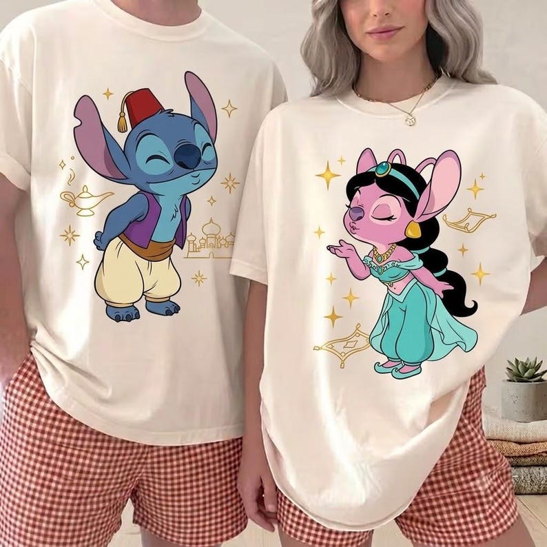 Stitch and Angel Matching Shirts, Cute Aladdin Jasmine product image 1