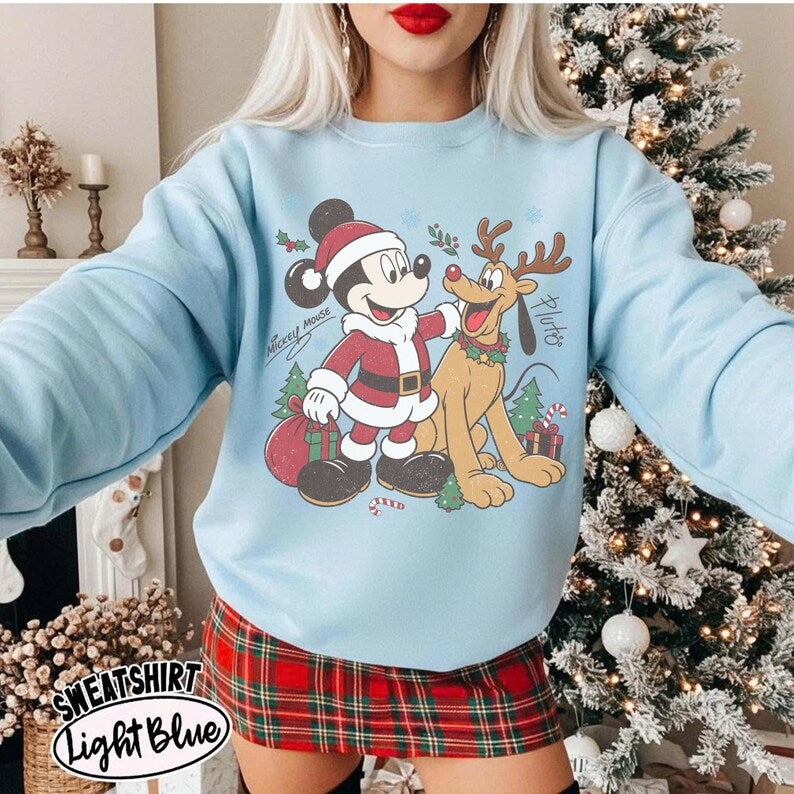 Retro Mickey And Pluto Christmas Shirt, Comfort Colors Santa Mickey Design Tee, Mickey Very Merry Christmas Party 2026 Shirt, DisneyLand Tee