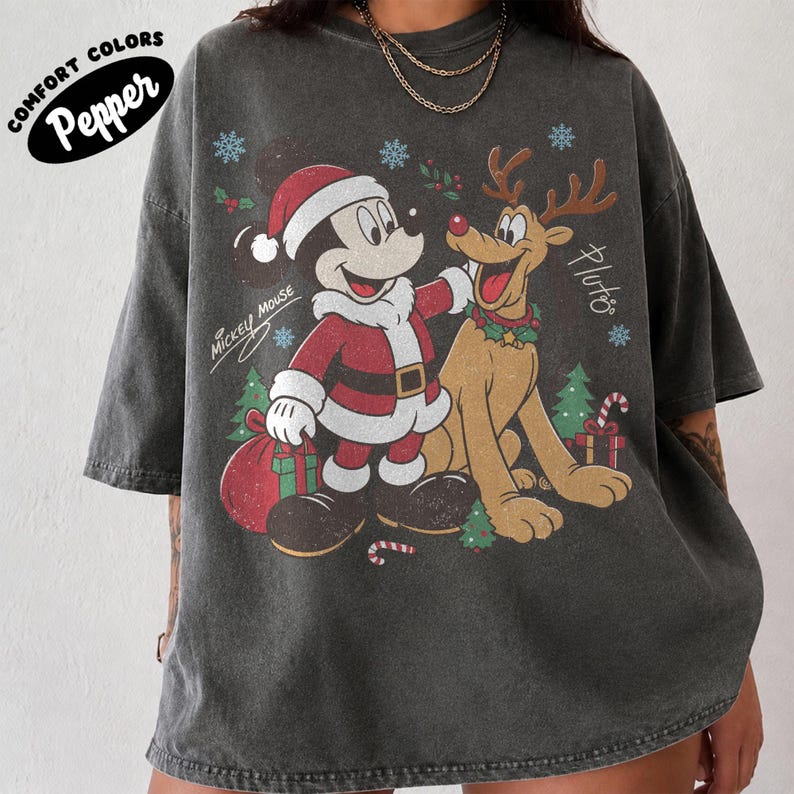 Retro Mickey And Pluto Christmas Shirt, Comfort Colors Santa Mickey Design Tee, Mickey Very Merry Christmas Party 2026 Shirt, DisneyLand Tee