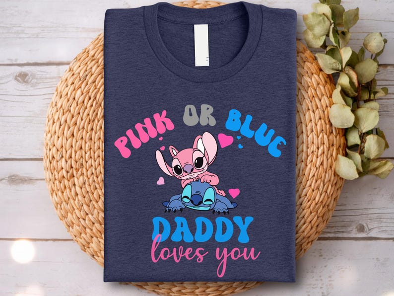 Custom Stitch Gender Reveal Shirt– Disney Baby Shower Tee– Pink or Blue Family Loves You– Cute Pregnancy Announcement Shirt–Team Boy or Girl