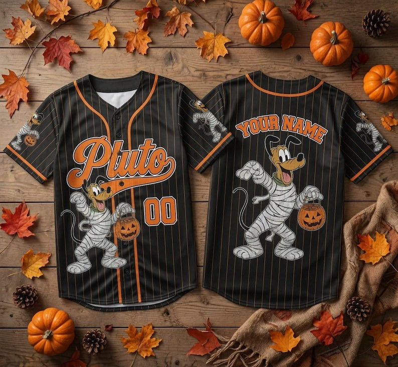 Personalized Pluto Dog Halloween Baseball Jersey, Custom Pinstripe Kids Halloween Trip Shirt