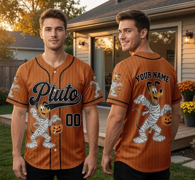 Personalized Pluto Dog Halloween Baseball Jersey, Custom Pinstripe Kids Halloween Trip Shirt
