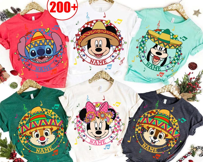 Customized Disney All Characters Feliz Navidad Christmas Shirt, Mickey and Friends Stitch Chip Dale Feliz Navidad Xmas Tee, WDW Trip Tee