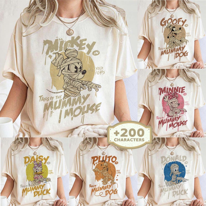 Tails of Mummy Mouse Disney Halloween Shirt, Comfort Colors Mickey Minnie Daisy Donald Goofy Pluto Mummy Tee, Retro Spooky Family Vacation