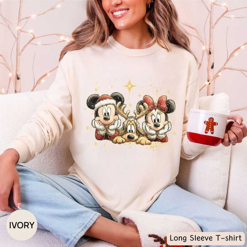 Comfort Colors® Disney Christmas Long Sleeve Tshirt, Mickey Minnie Pluto Holiday Shirt, Disney Family Trip 2026 Matching Outfit