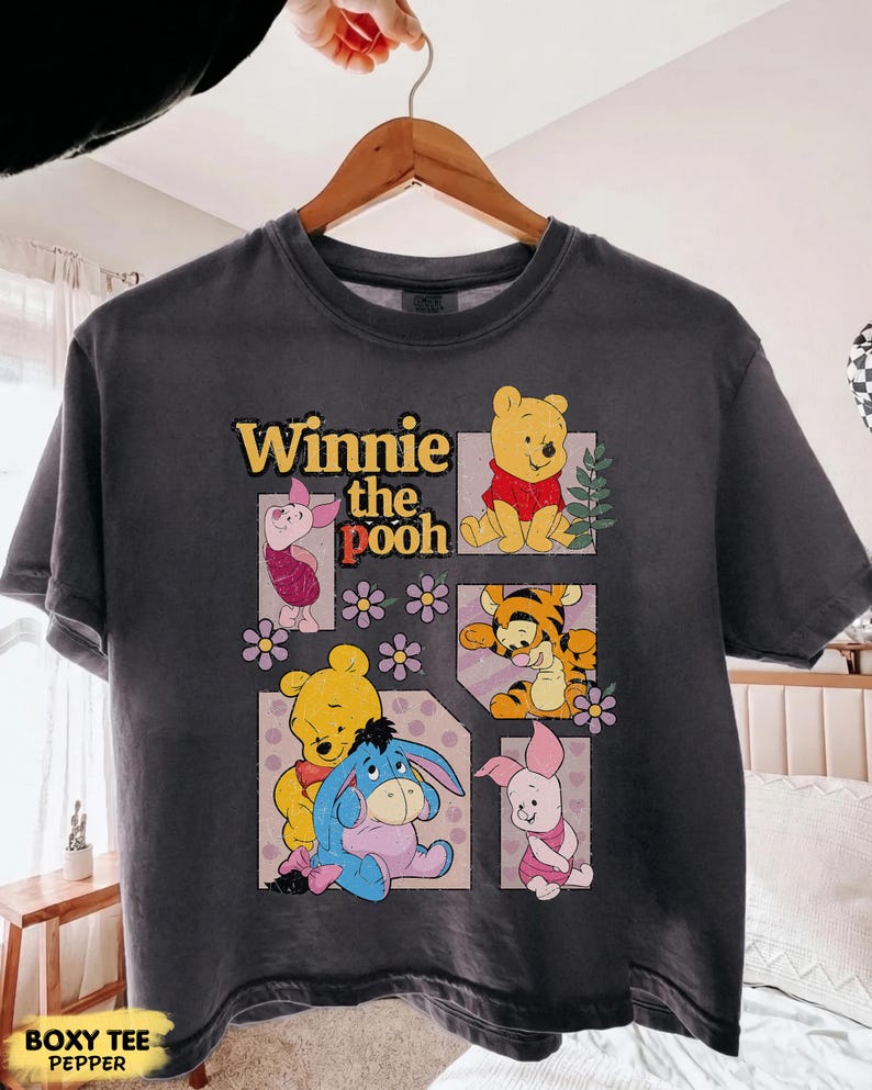 Vintage Pooh Boxy Tee, Pooh Bear Shirt, Magic Kingdom Family Vacation 2026 T-Shirt, WDW Disneyland Trip Shirt