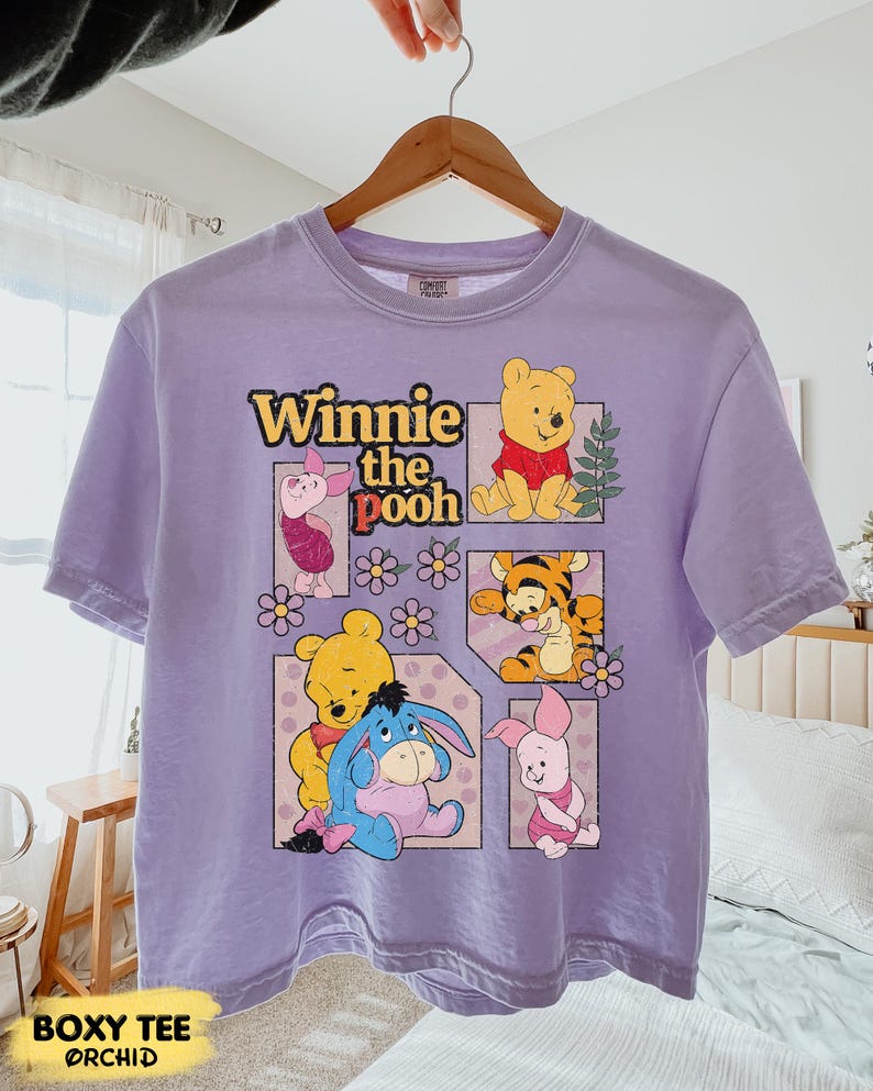 Vintage Pooh Boxy Tee, Pooh Bear Shirt, Magic Kingdom Family Vacation 2026 T-Shirt, WDW Disneyland Trip Shirt