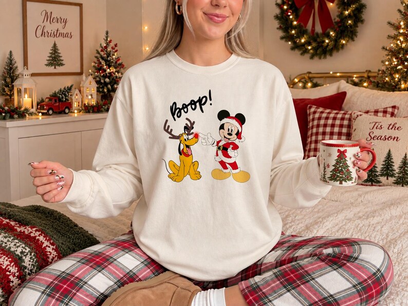 Comfort Colors® Retro Mickey and Friends Disney Christmas Shirt, Disneyland Family Trip Pluto and Mickey T-shirt, Disney Christmas Boop Tee