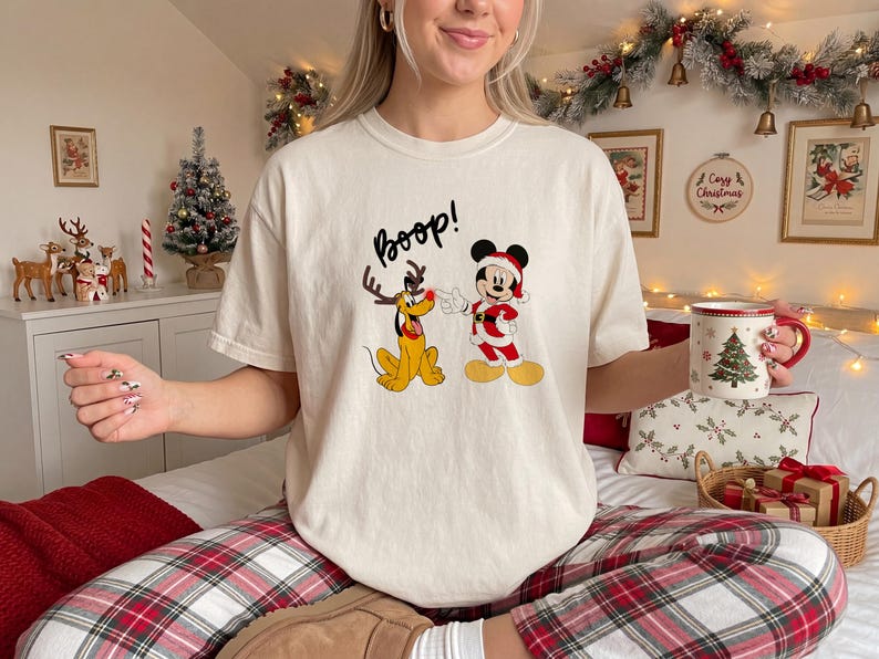 Comfort Colors® Retro Mickey and Friends Disney Christmas Shirt, Disneyland Family Trip Pluto and Mickey T-shirt, Disney Christmas Boop Tee