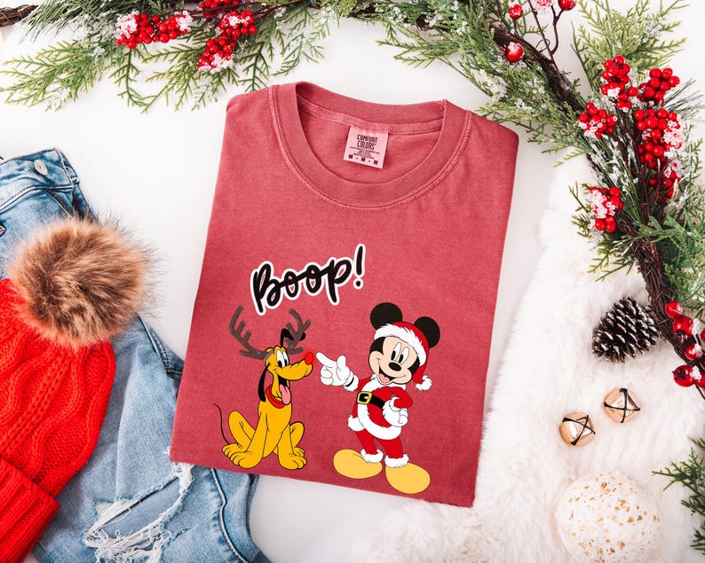 Comfort Colors® Retro Mickey and Friends Disney Christmas Shirt, Disneyland Family Trip Pluto and Mickey T-shirt, Disney Christmas Boop Tee