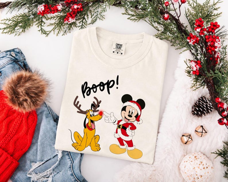 Comfort Colors® Retro Mickey and Friends Disney Christmas Shirt, Disneyland Family Trip Pluto and Mickey T-shirt, Disney Christmas Boop Tee
