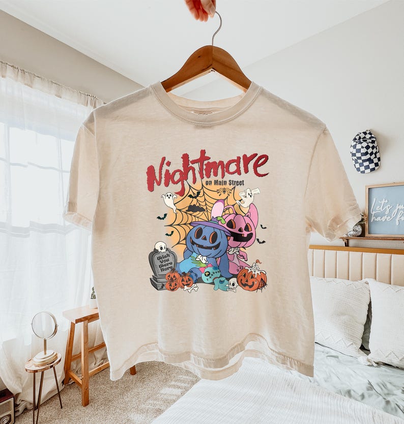Stitch Angel Halloween Shirt, Nightmare on Main Street Tee, Spooky Season Top, Comfort Colors Boxy Tee, Retro Disney Fall Graphic Tee