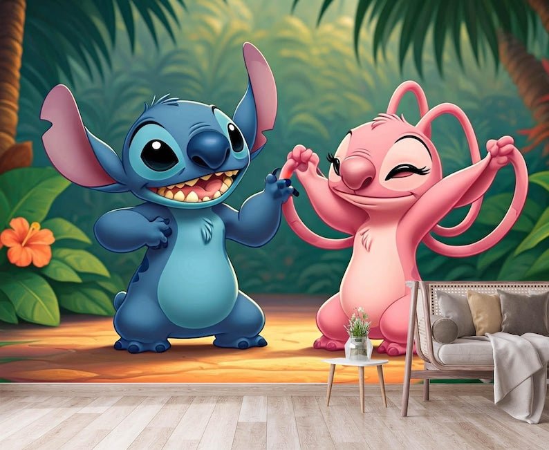 Stitch and Angel Wallpaper,Kids Room Wall Mural