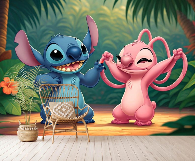 Stitch and Angel Wallpaper,Kids Room Wall Mural