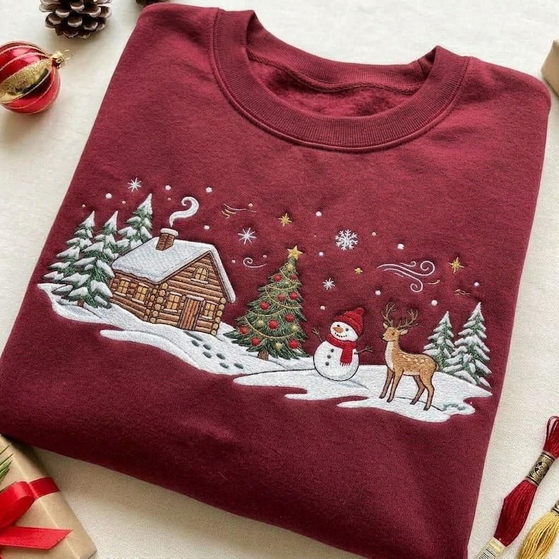 Pooh Tigger Piglet Eeyore Christmas Sweatshirt, Embroidered Holiday Crewneck, Hundred Acre Wood Winter Scene, Disney Christmas Gift