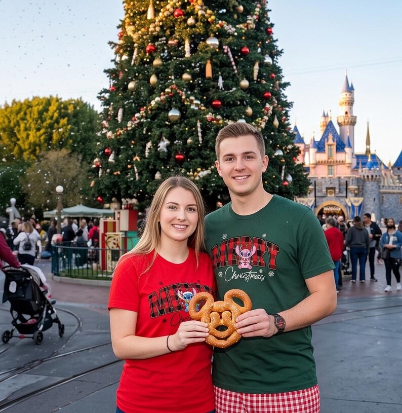 Stitch and Angel Christmas Couple T-Shirt, Lilo & Stitch Holiday Tee, Disney Christmas Shirt, Cute Gift for Kids