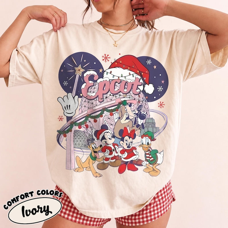 Disney Epcot Christmas Shirt, Mickey Minnie Holiday Tee, Goofy Donald Pluto Xmas Comfort Colors, Disney World Christmas Vacation Gift