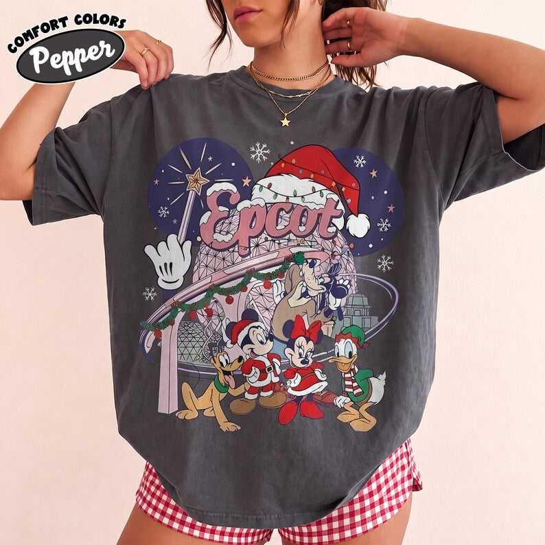 Disney Epcot Christmas Shirt, Mickey Minnie Holiday Tee, Goofy Donald Pluto Xmas Comfort Colors, Disney World Christmas Vacation Gift