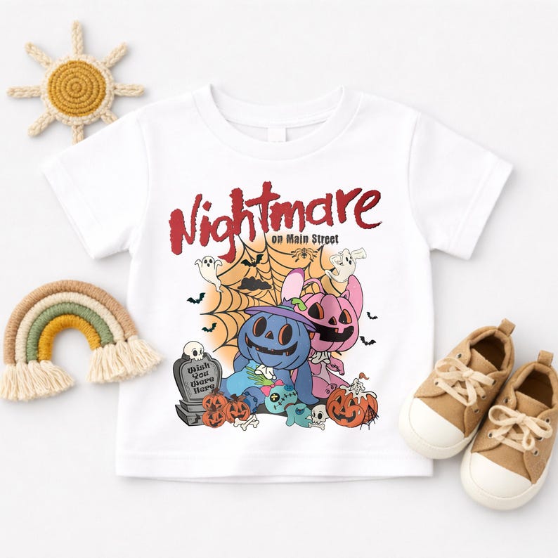 Stitch Halloween Toddler Shirt, Disney Halloween Kids Tee, Nightmare on Main Street Shirt, Stitch Angel Halloween Tee, Halloween Kids TShirt