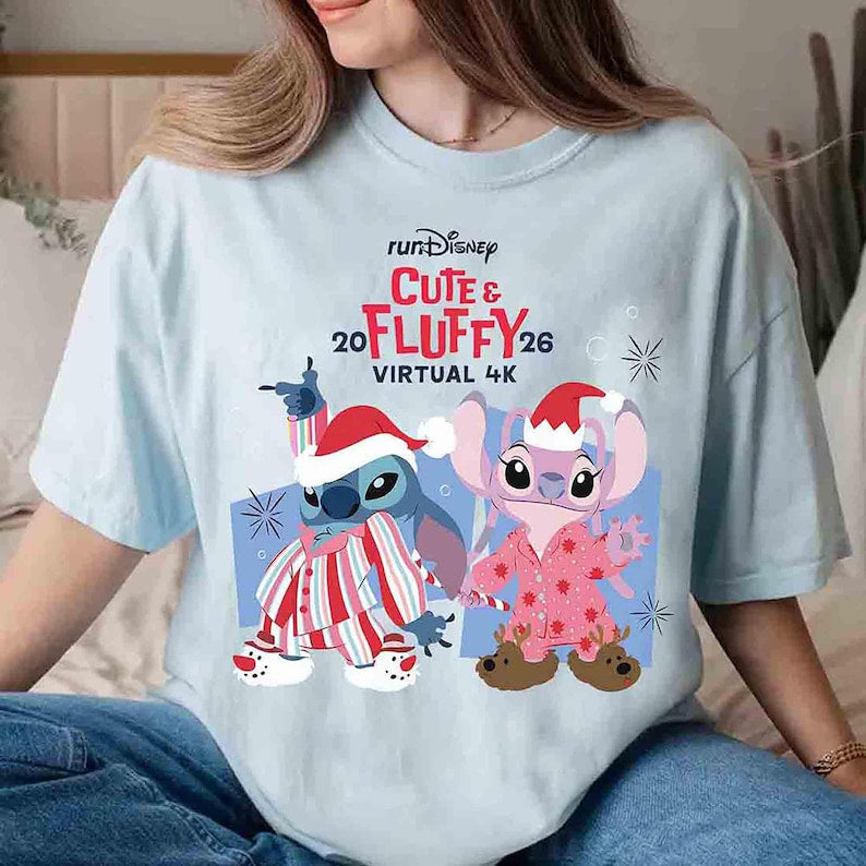 runDisney Virtual 12Ks of Christmas Challenge Shirt, Lilo & Stitch WDW Running Xmas 2026 Shirt, Dissney Stitch Angel Christmas Runner 4K Tee